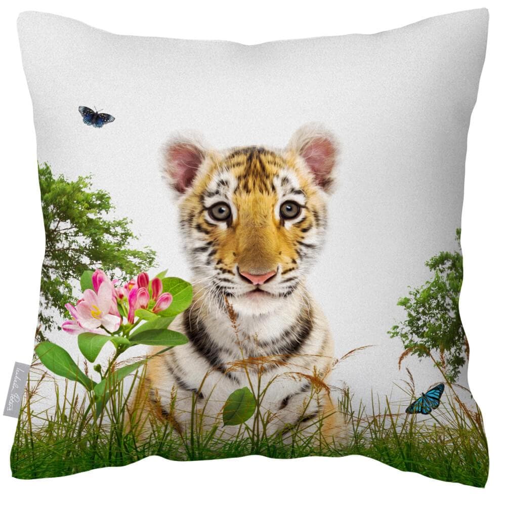 Outdoor Garden Waterproof Cushion - Tiger Prince - White 50 x 50 cm by Izabela Peters