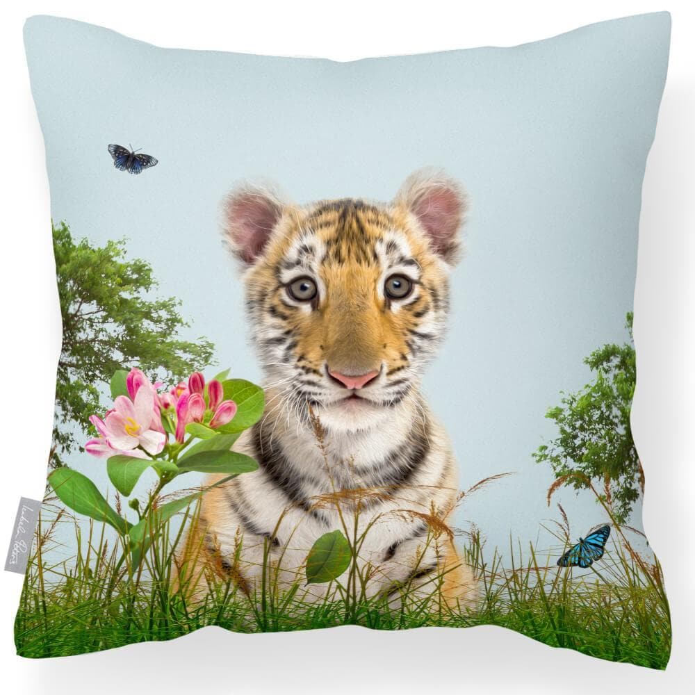 Outdoor Garden Waterproof Cushion - Tiger Prince - Duck Egg 50 x 50 cm by Izabela Peters