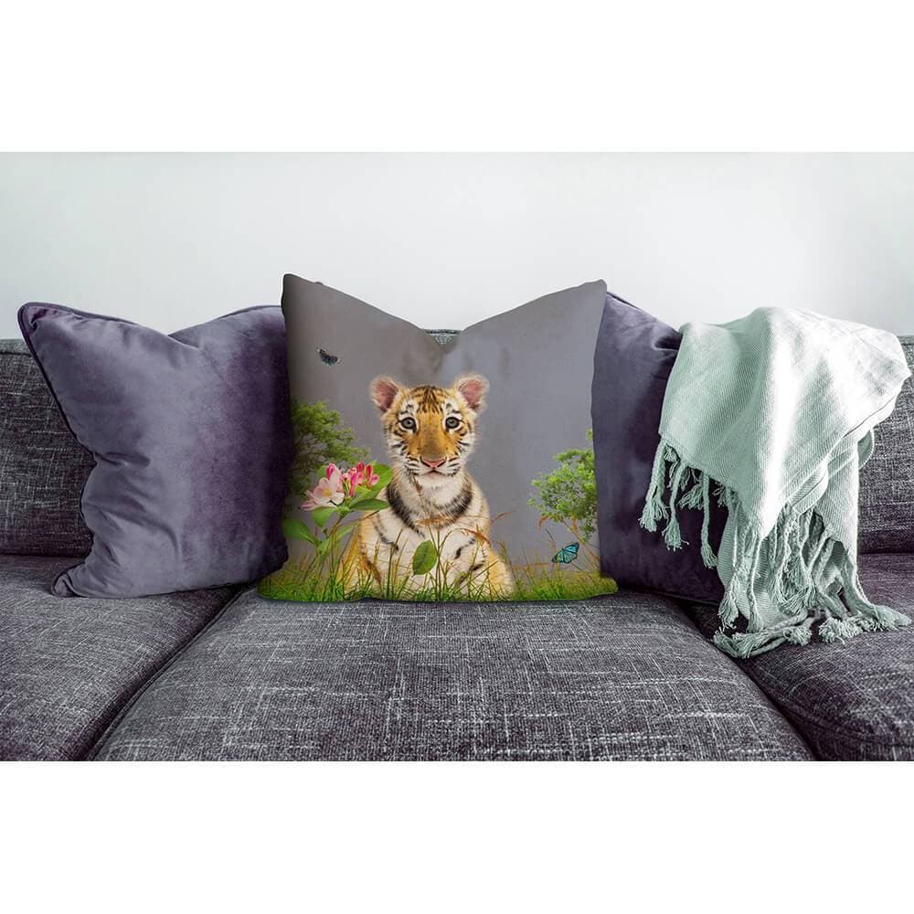 Outdoor Garden Waterproof Cushion - Tiger Prince - Grey 50 x 50 cm by Izabela Peters