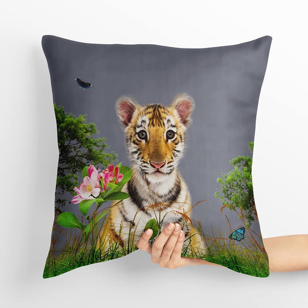 Outdoor Garden Waterproof Cushion - Tiger Prince - Grey 50 x 50 cm by Izabela Peters