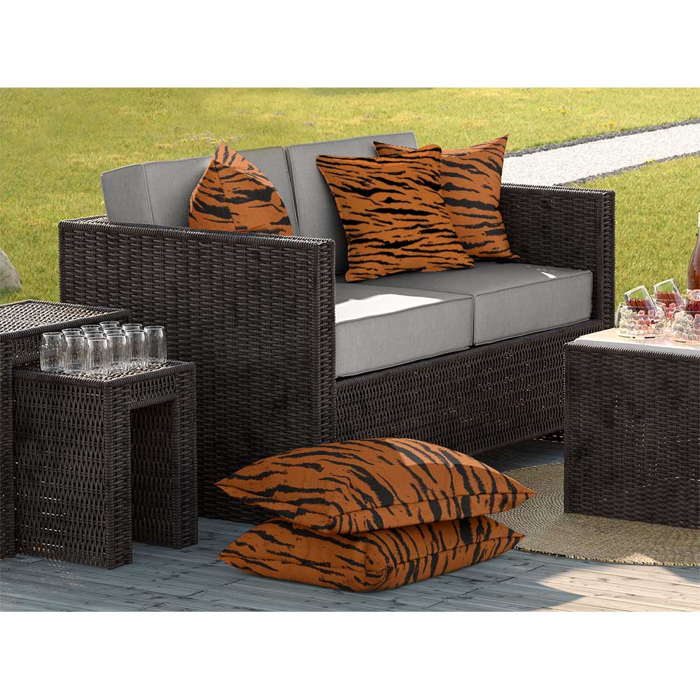 Outdoor Garden Waterproof Cushion - Tiger Print - 43 x 43 cm by Izabela Peters