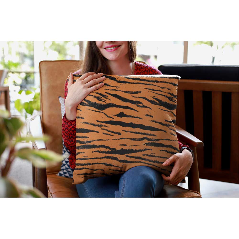 Outdoor Garden Waterproof Cushion - Tiger Print - 43 x 43 cm by Izabela Peters