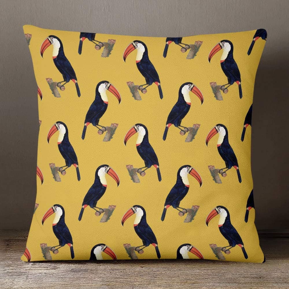Outdoor Garden Waterproof Cushion - Toucans - Mustard 50 x 50 cm by Izabela Peters