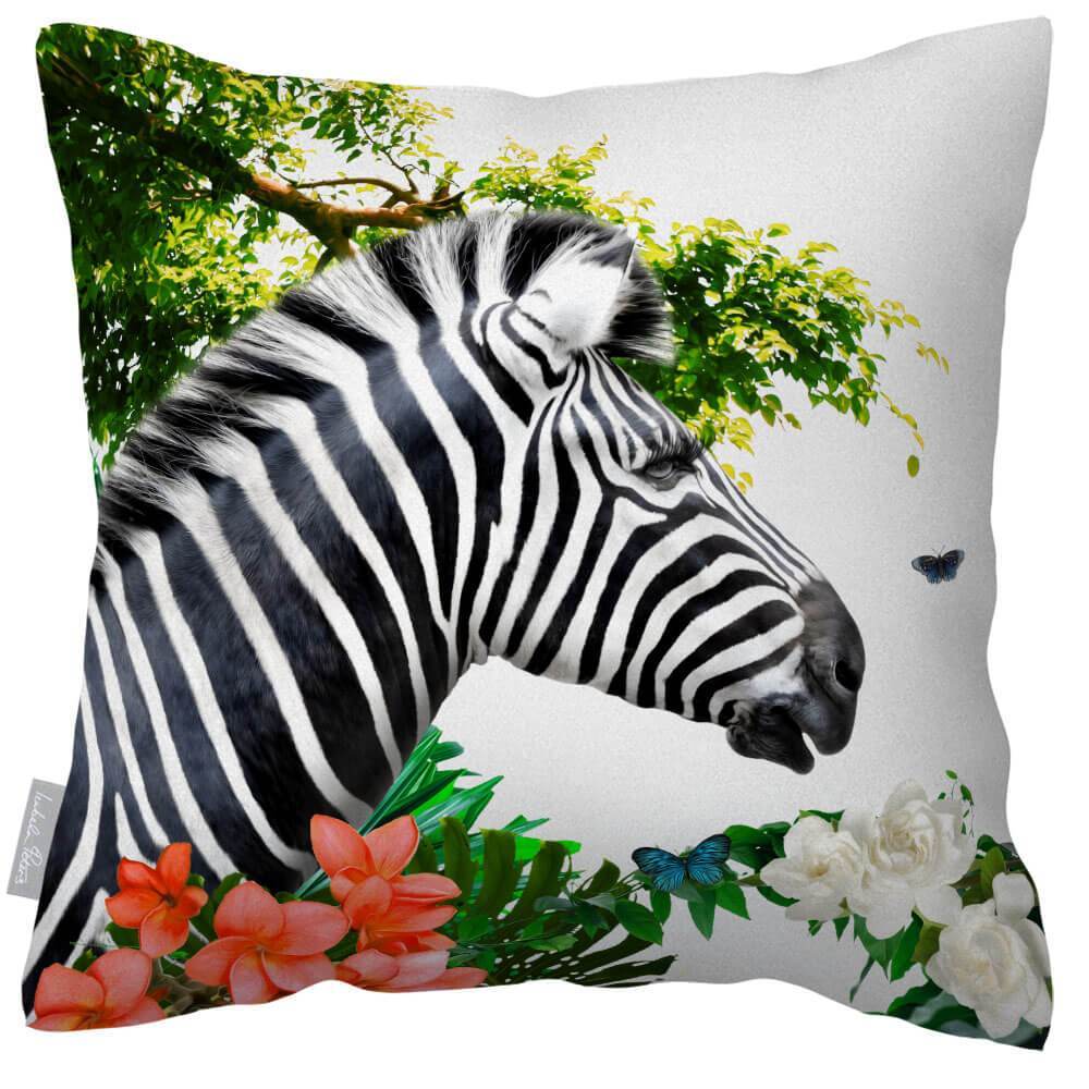 Outdoor Garden Waterproof Cushion - Zara's Zebra  Izabela Peters White 40 x 40 cm 