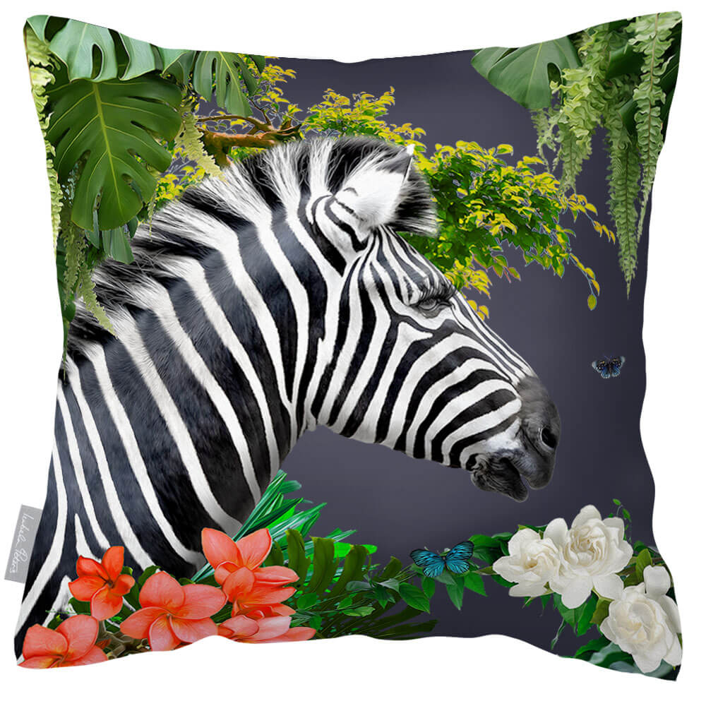 Outdoor Garden Waterproof Cushion - Zara's Zebra  Izabela Peters Graphite 50 x 50 cm 