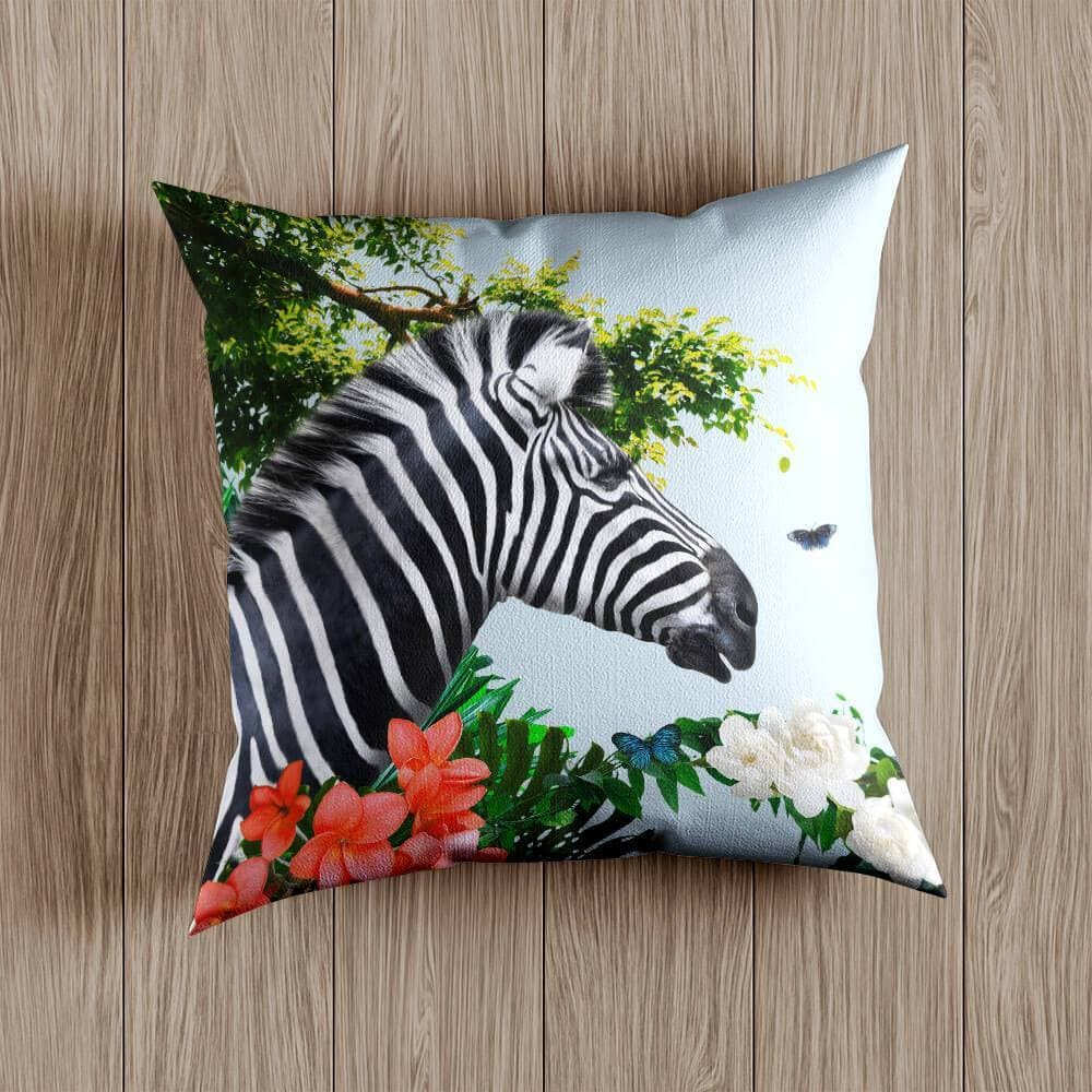 Outdoor Garden Waterproof Cushion - Zara's Zebra - Duck Egg 50 x 50 cm by Izabela Peters