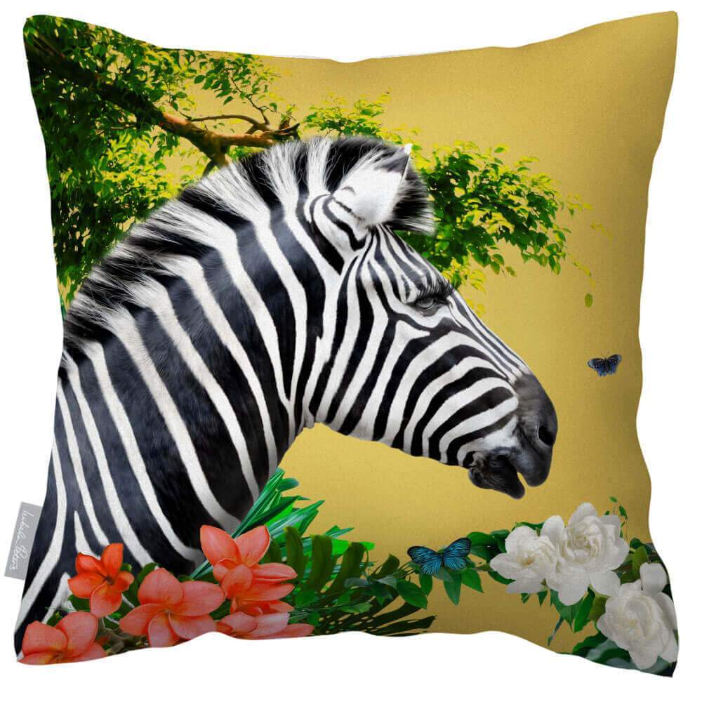 Outdoor Garden Waterproof Cushion - Zara's Zebra  Izabela Peters Mustard 40 x 40 cm 