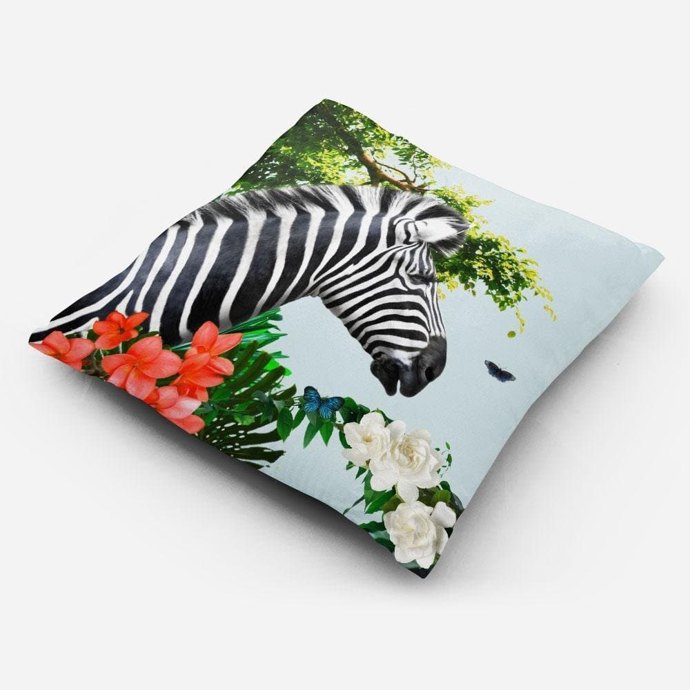 Outdoor Garden Waterproof Cushion - Zara's Zebra - Duck Egg 50 x 50 cm by Izabela Peters