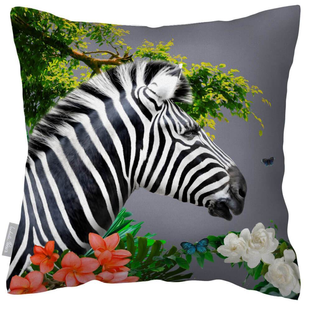 Outdoor Garden Waterproof Cushion - Zara's Zebra  Izabela Peters Grey 40 x 40 cm 