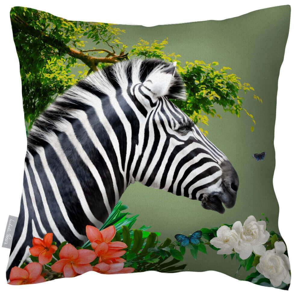 Outdoor Garden Waterproof Cushion - Zara's Zebra  Izabela Peters Sage 40 x 40 cm 