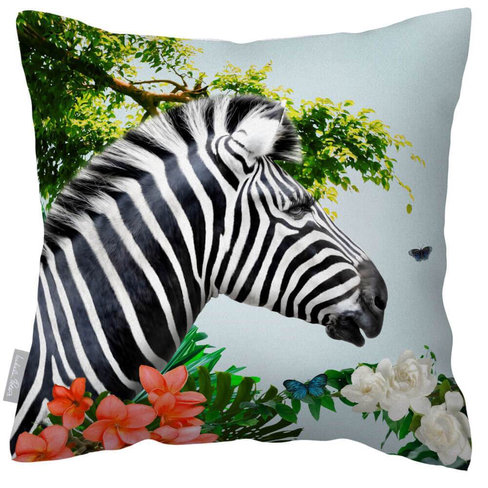 Outdoor Garden Waterproof Cushion - Zara's Zebra  Izabela Peters Duck Egg 40 x 40 cm 