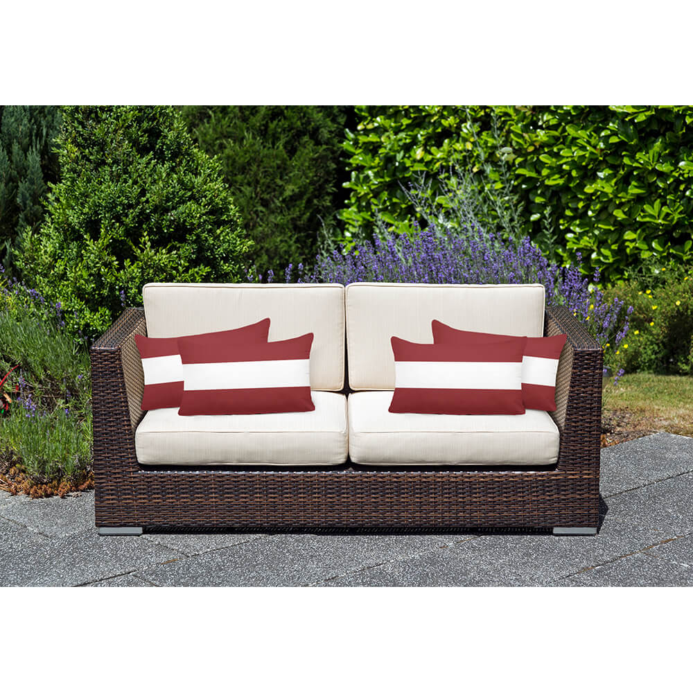 Outdoor Garden Waterproof Rectangle Cushion - 2 Stripes Horizontal - Raspberry Red 50 x 30 cm by Izabela Peters