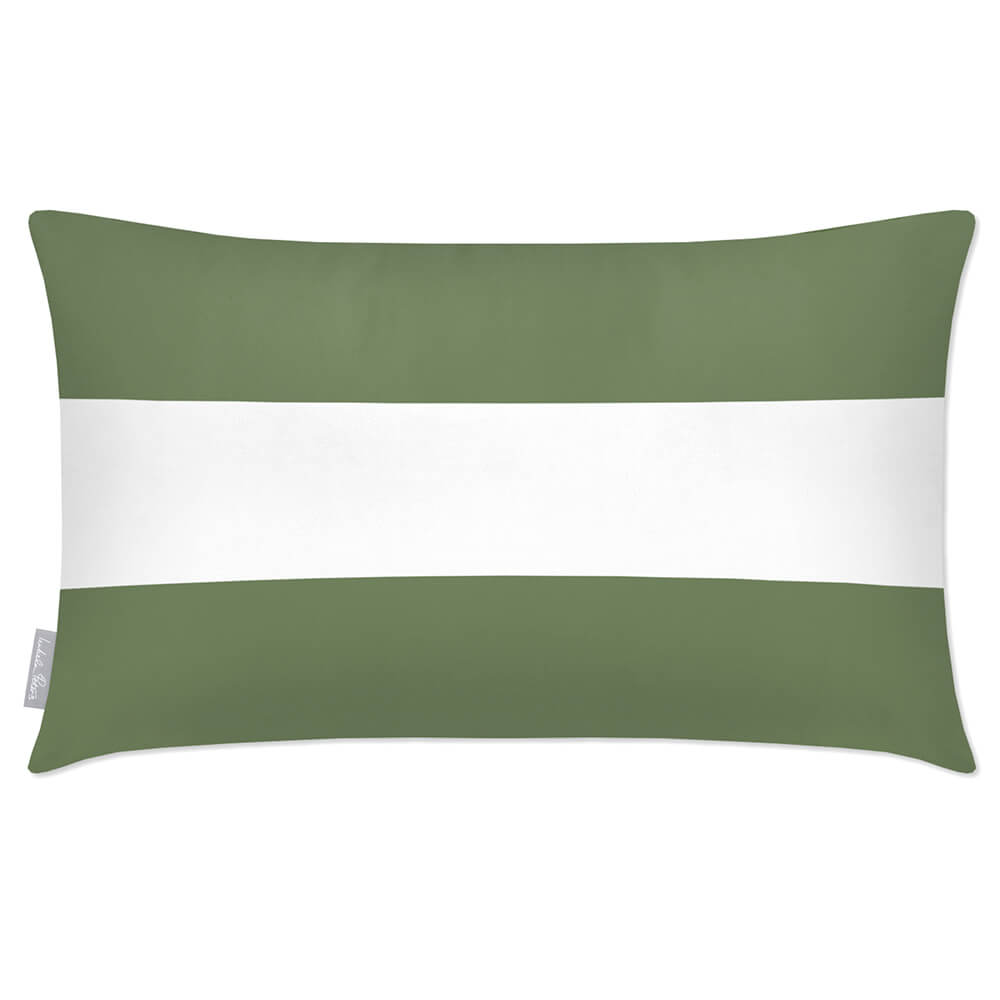 Outdoor Garden Waterproof Rectangle Cushion - 2 Stripes Horizontal - Sage 50 x 30 cm by Izabela Peters