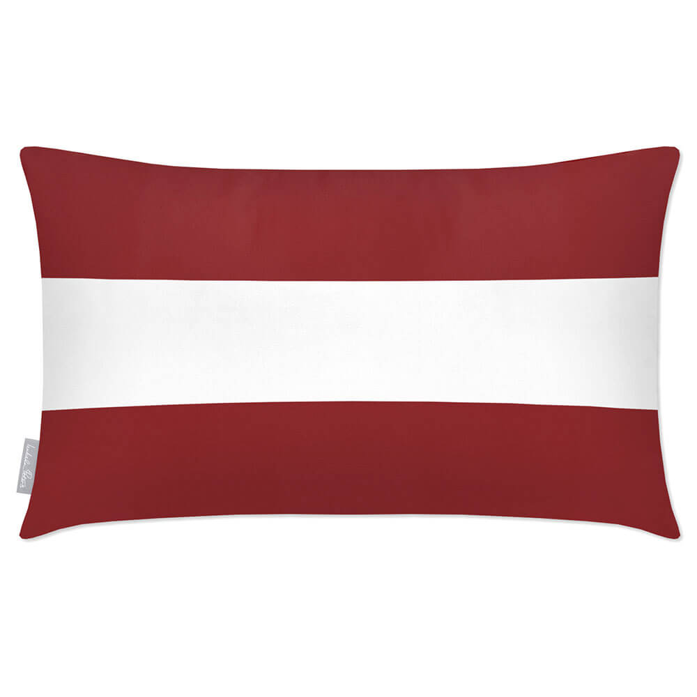 Outdoor Garden Waterproof Rectangle Cushion - 2 Stripes Horizontal - Raspberry Red 50 x 30 cm by Izabela Peters