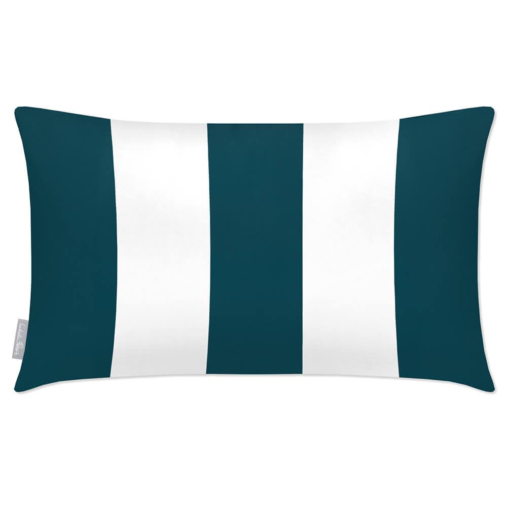 Outdoor Garden Waterproof Rectangle Cushion - 3 Stripes - Teal 50 x 30 cm by Izabela Peters