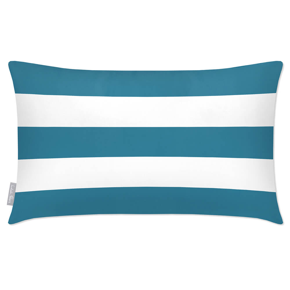 Outdoor Garden Waterproof Rectangle Cushion - 3 Stripes Horizontal - Prussian Blue 50 x 30 cm by Izabela Peters
