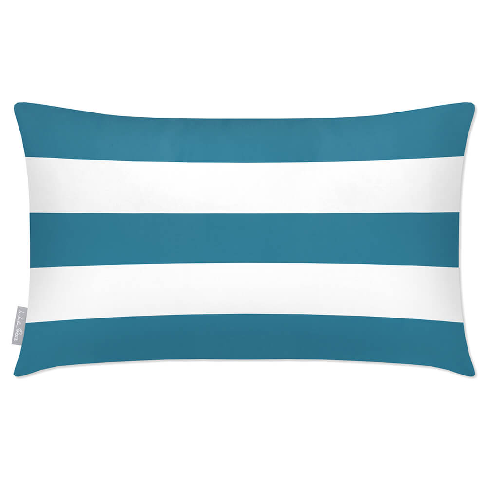 Outdoor Garden Waterproof Rectangle Cushion - 3 Stripes Horizontal  Izabela Peters Prussian Blue 50 x 30 cm 