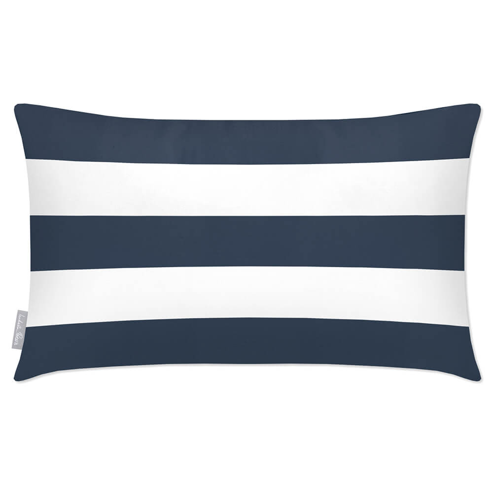Outdoor Garden Waterproof Rectangle Cushion - 3 Stripes Horizontal - Petrol Blue 50 x 30 cm by Izabela Peters
