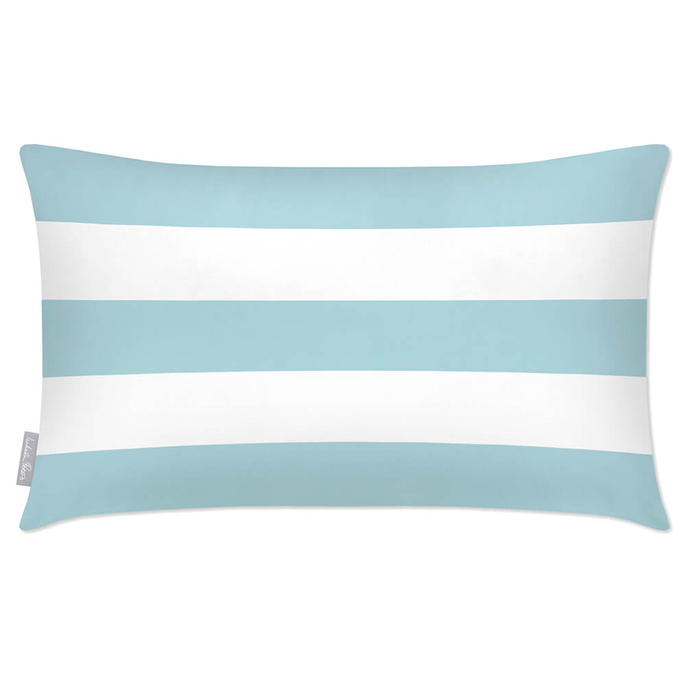 Outdoor Garden Waterproof Rectangle Cushion - 3 Stripes Horizontal in Celeste Blue 50 x 30 cm | Izabela Peters