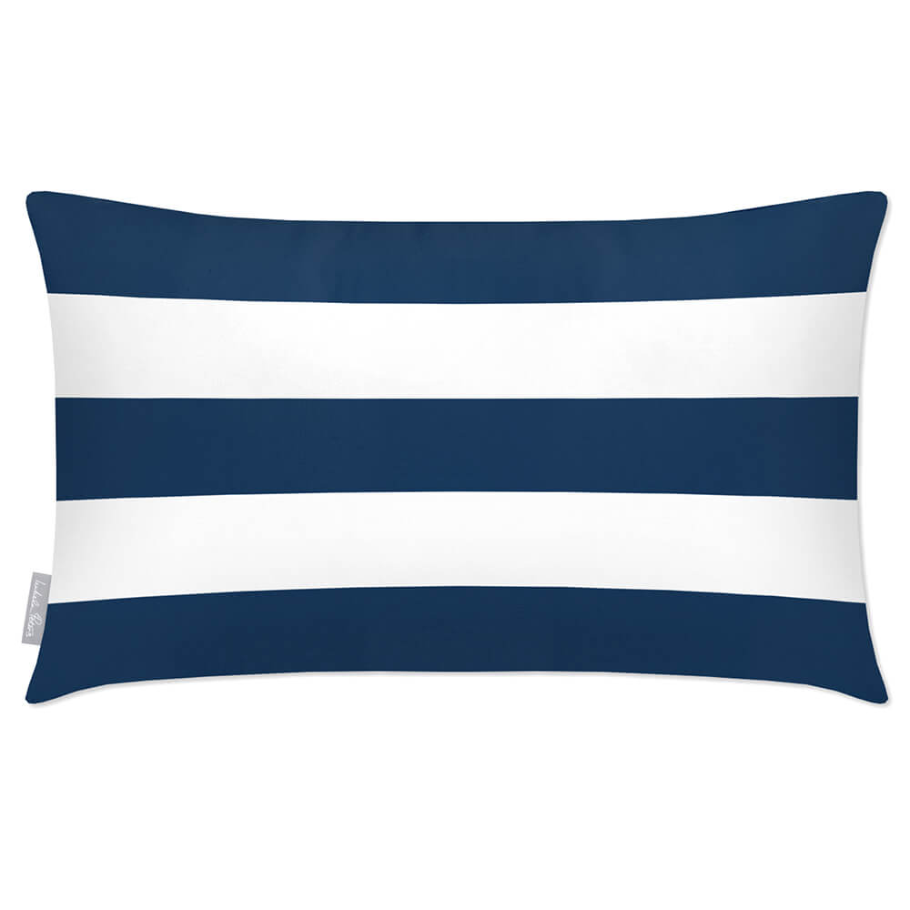 Outdoor Garden Waterproof Rectangle Cushion - 3 Stripes Horizontal - Estate Blue 50 x 30 cm by Izabela Peters