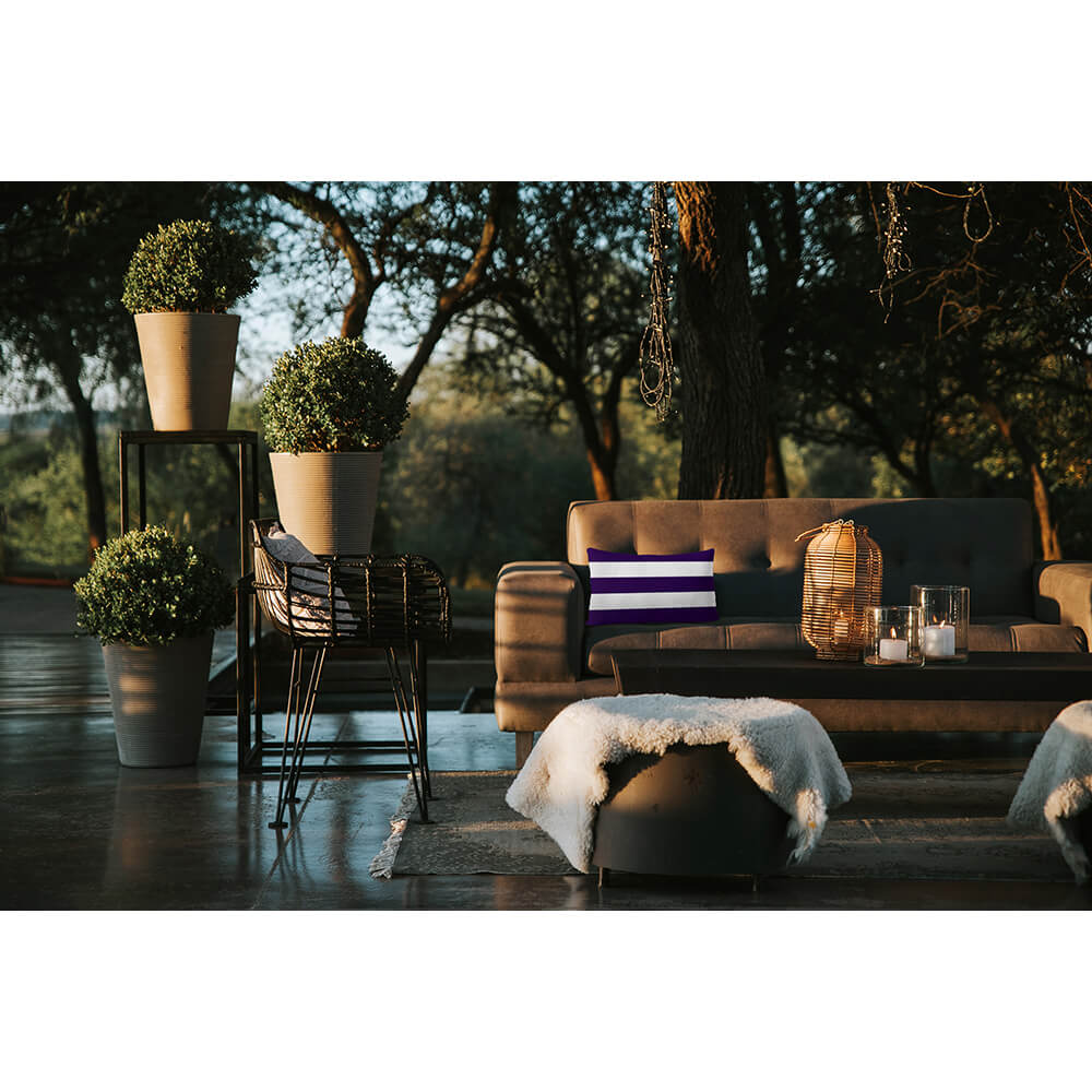 Outdoor Garden Waterproof Rectangle Cushion - 3 Stripes Horizontal - Morc Blue 50 x 30 cm by Izabela Peters