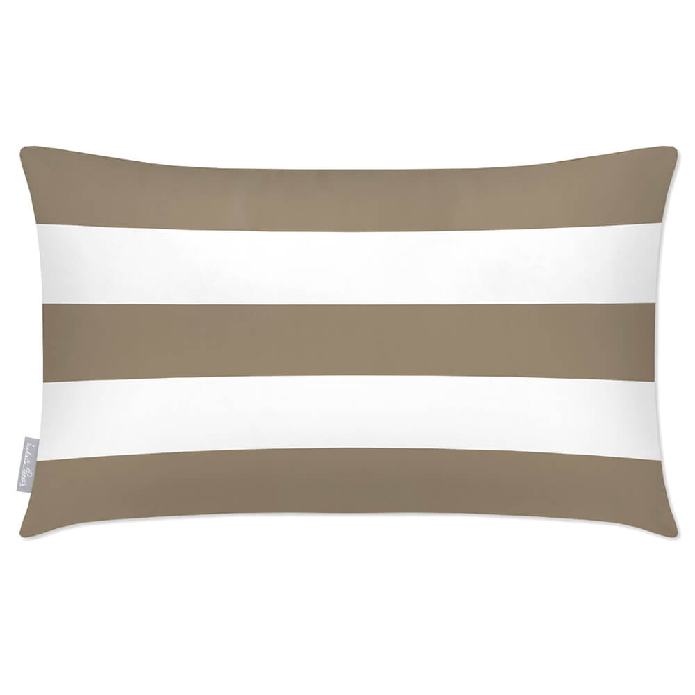 Outdoor Garden Waterproof Rectangle Cushion - 3 Stripes Horizontal - Taupe 50 x 30 cm by Izabela Peters