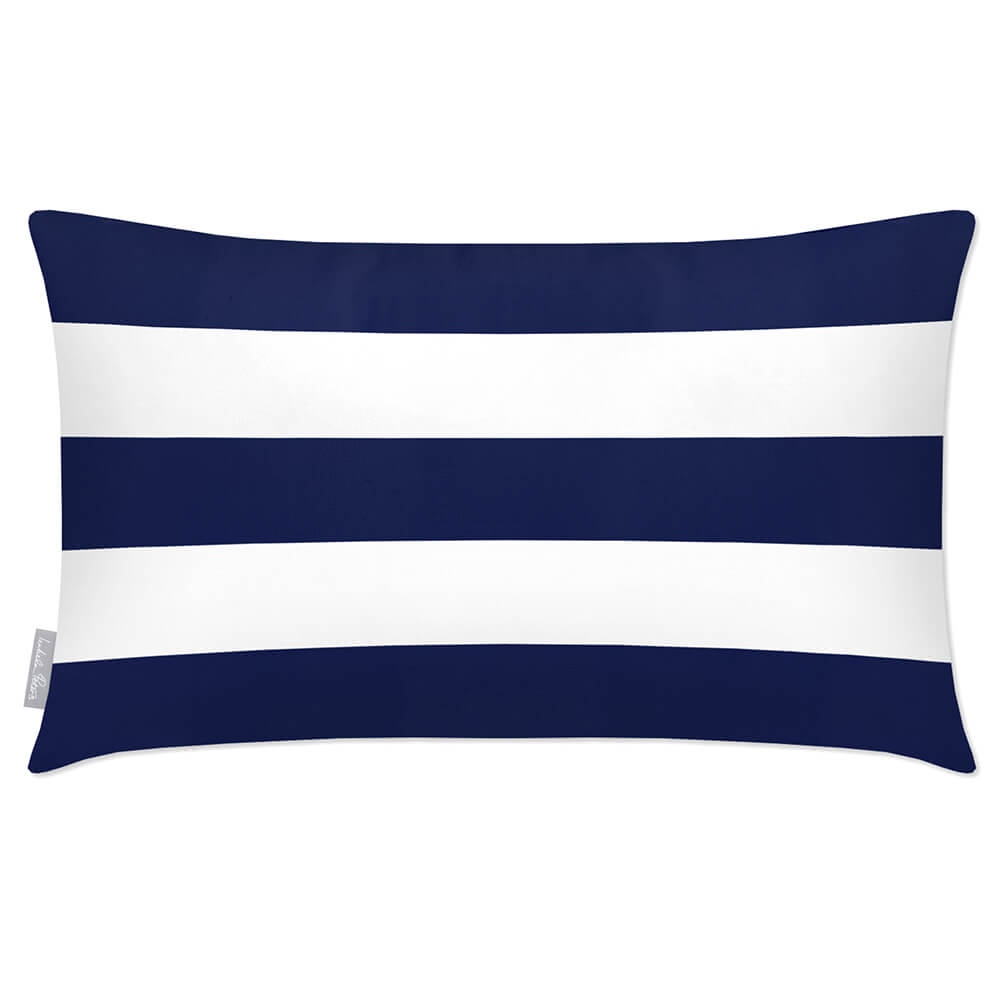 Outdoor Garden Waterproof Rectangle Cushion - 3 Stripes Horizontal - Midnight 50 x 30 cm by Izabela Peters