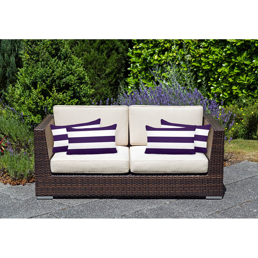 Outdoor Garden Waterproof Rectangle Cushion - 3 Stripes Horizontal - Morc Blue 50 x 30 cm by Izabela Peters