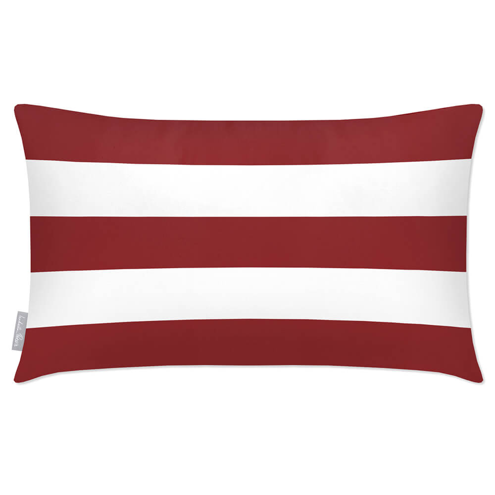 Outdoor Garden Waterproof Rectangle Cushion - 3 Stripes Horizontal - Raspberry Red 50 x 30 cm by Izabela Peters