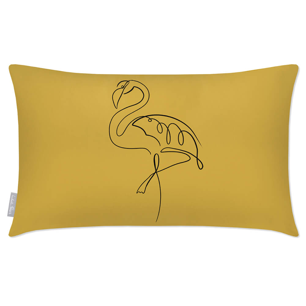 Outdoor Garden Waterproof Rectangle Cushion - Abstract Flamingo  Izabela Peters Mustard Ochre 50 x 30 cm 