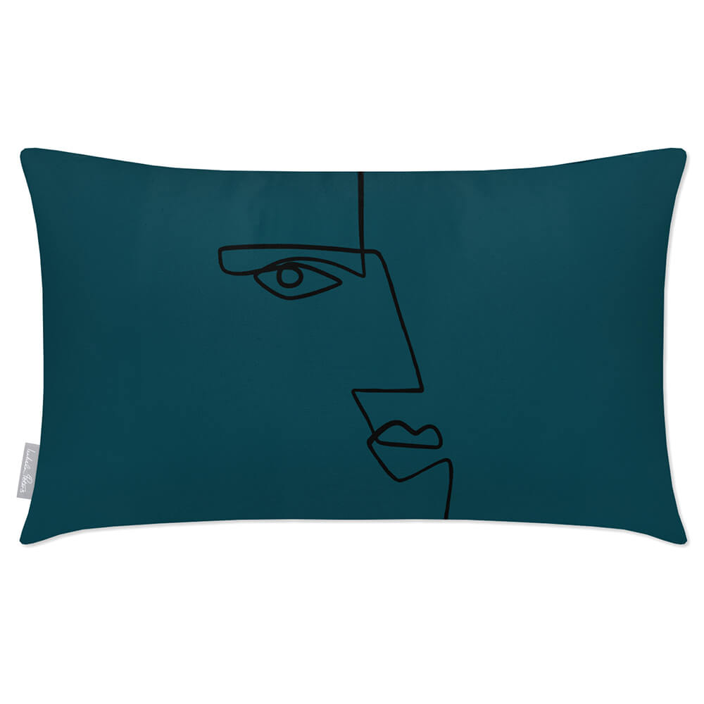 Outdoor Garden Waterproof Rectangle Cushion - Angular Face - Teal 50 x 30 cm by Izabela Peters