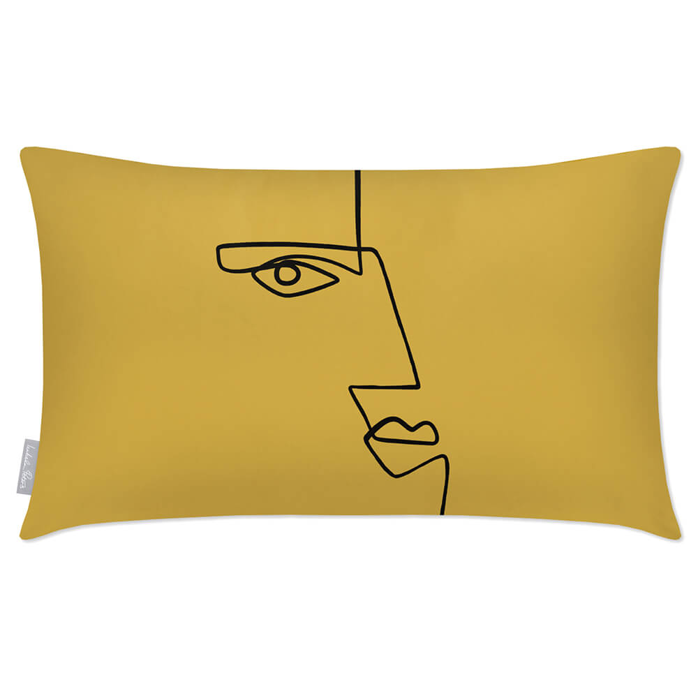 Outdoor Garden Waterproof Rectangle Cushion - Angular Face  Izabela Peters Mustard Ochre 50 x 30 cm 
