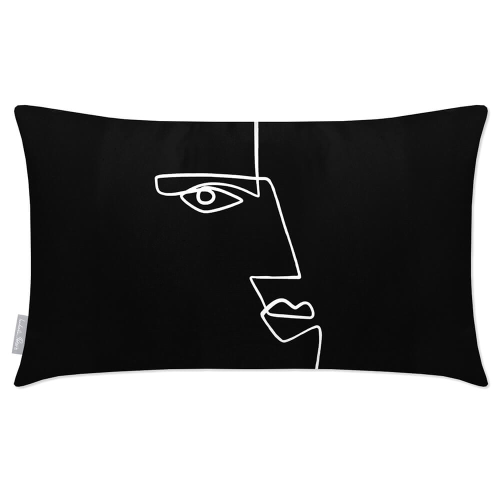 Outdoor Garden Waterproof Rectangle Cushion - Angular Face - Black And White 50 x 30 cm by Izabela Peters