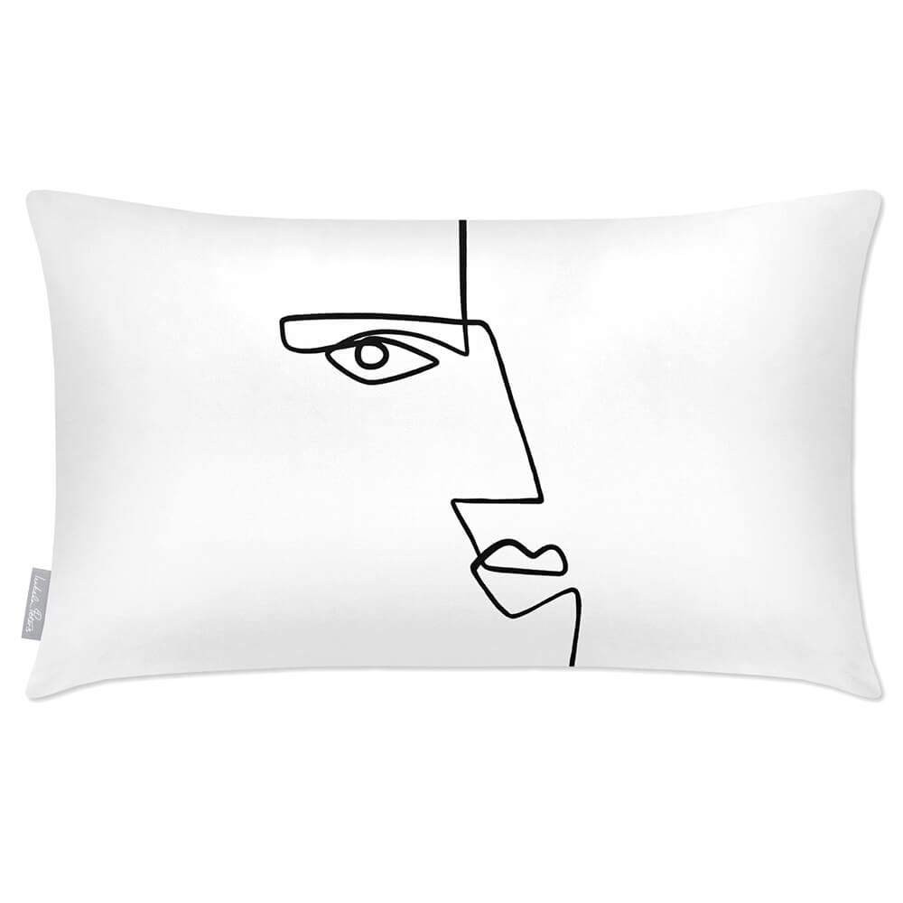 Outdoor Garden Waterproof Rectangle Cushion - Angular Face - White and Black 50 x 30 cm by Izabela Peters