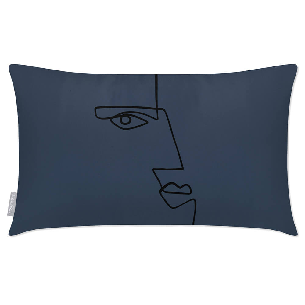 Outdoor Garden Waterproof Rectangle Cushion - Angular Face  Izabela Peters Petrol Blue 50 x 30 cm 