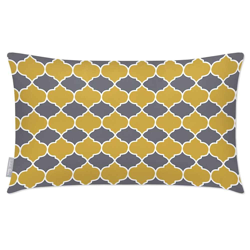 Outdoor Garden Waterproof Rectangle Cushion - Badi - Mustard And Grey 50 x 30 cm by Izabela Peters
