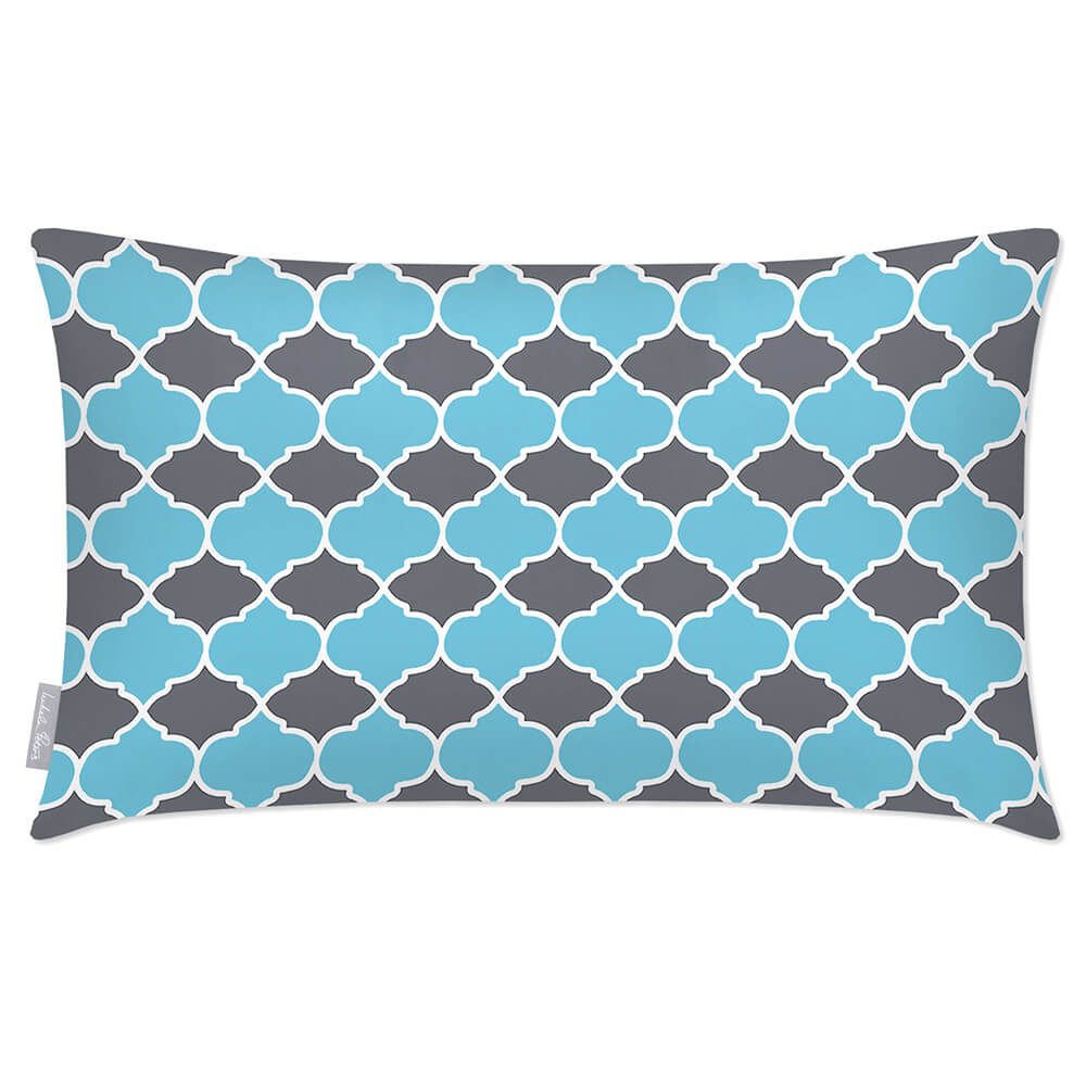Outdoor Garden Waterproof Rectangle Cushion - Badi - Celeste Blue And Grey 50 x 30 cm by Izabela Peters