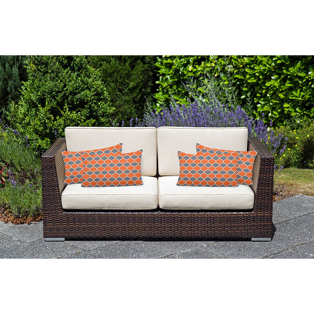 Outdoor Garden Waterproof Rectangle Cushion - Badi - Morc Orange And Grey 50 x 30 cm by Izabela Peters
