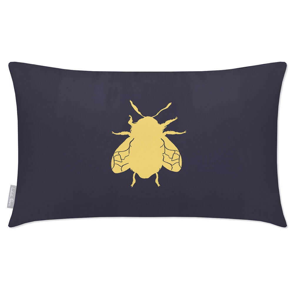 Outdoor Garden Waterproof Rectangle Cushion - Bee - Graphite 50 x 30 cm by Izabela Peters