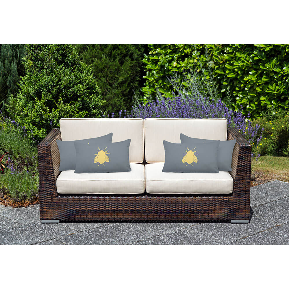 Outdoor Garden Waterproof Rectangle Cushion - Bee - French Grey 50 x 30 cm by Izabela Peters