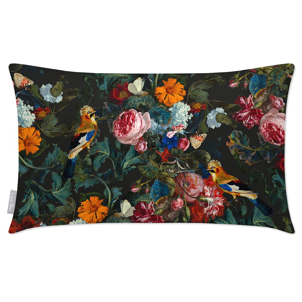 Outdoor Garden Waterproof Rectangle Cushion - Birds In Paradise - Charcoal 50 x 30 cm by Izabela Peters