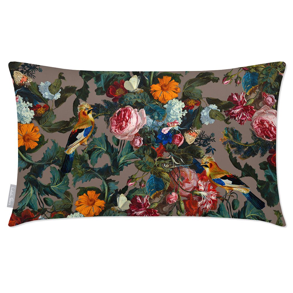 Outdoor Garden Waterproof Rectangle Cushion - Birds In Paradise - Dovedale Stone 50 x 30 cm by Izabela Peters