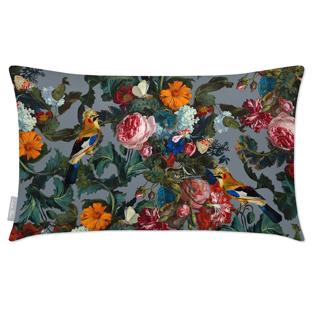 Outdoor Garden Waterproof Rectangle Cushion - Birds In Paradise - French Grey 50 x 30 cm by Izabela Peters