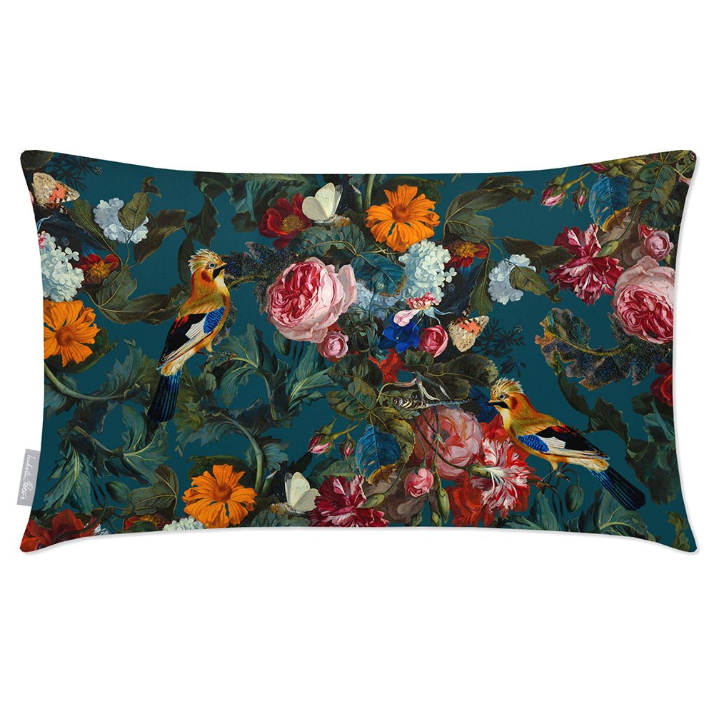 Outdoor Garden Waterproof Rectangle Cushion - Birds In Paradise Luxury Outdoor Cushions Izabela Peters Teal 50 x 30 cm 