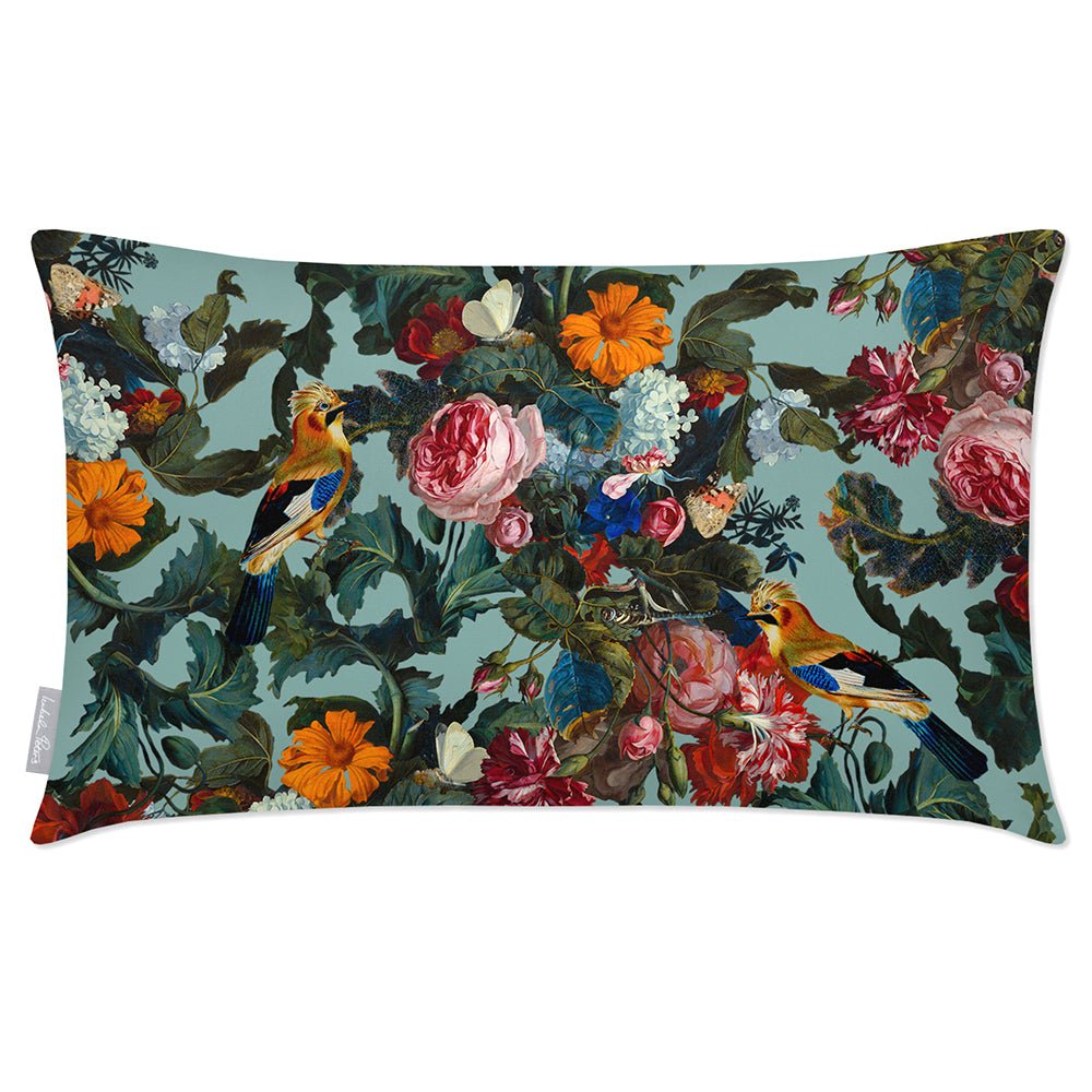 Outdoor Garden Waterproof Rectangle Cushion - Birds In Paradise - Blue Surf 50 x 30 cm by Izabela Peters