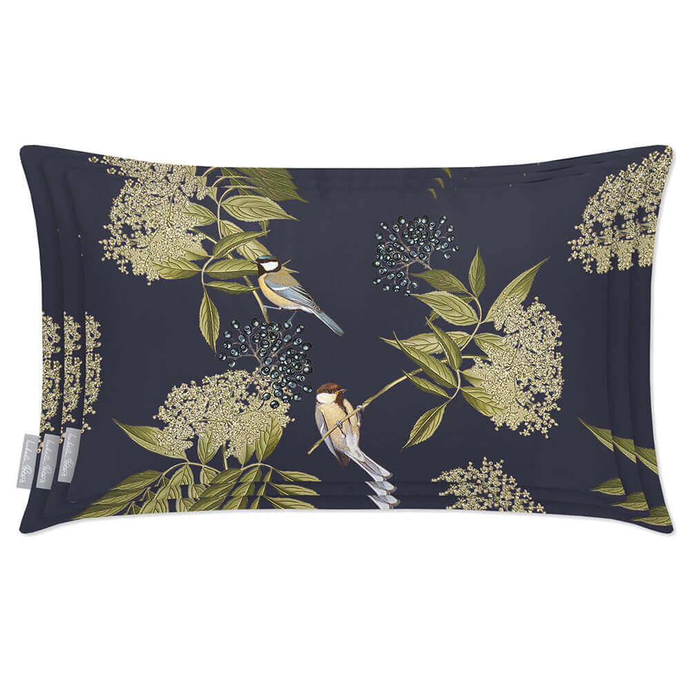 Outdoor Garden Waterproof Rectangle Cushion - Birds On Elderflower - Graphite 50 x 30 cm by Izabela Peters