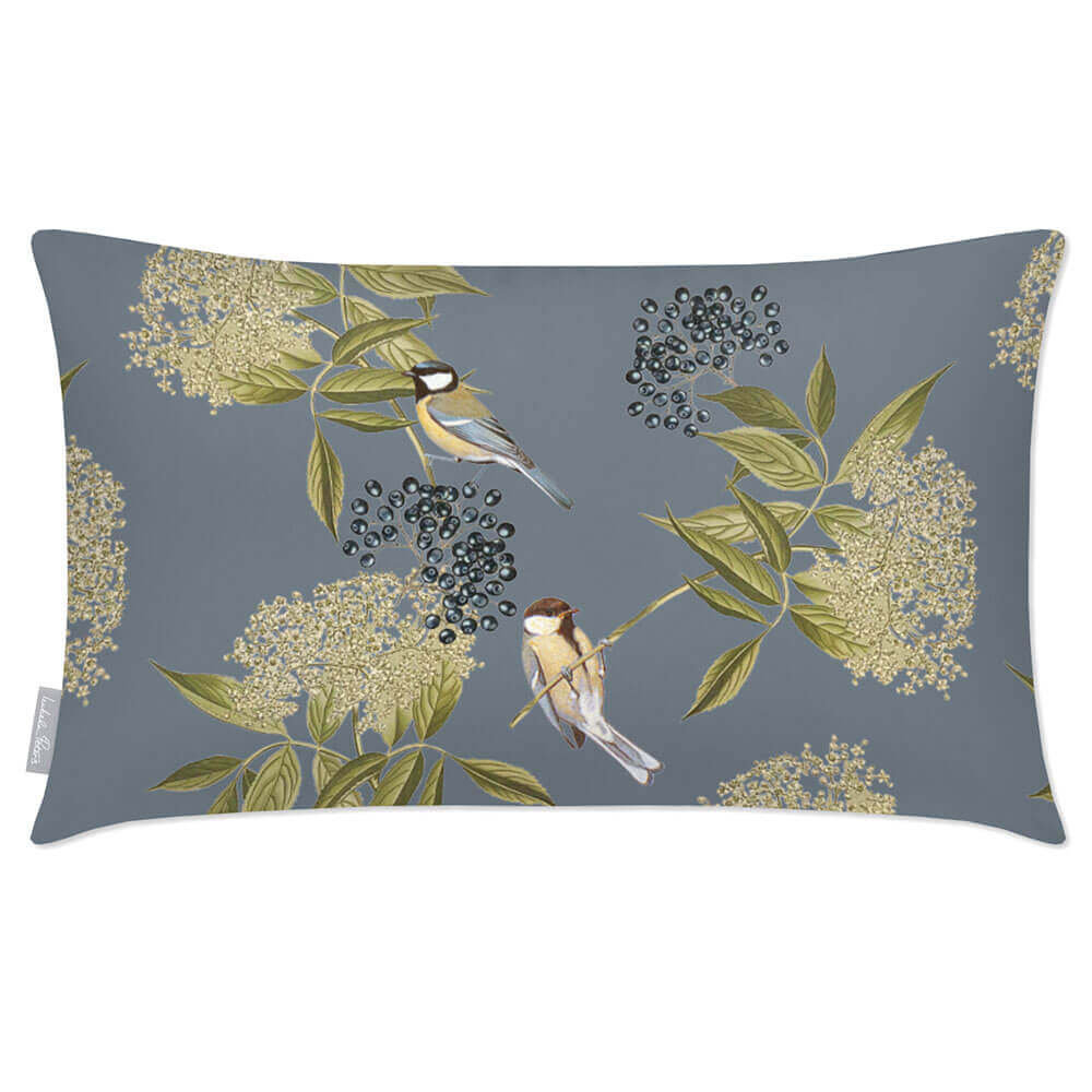 Outdoor Garden Waterproof Rectangle Cushion - Birds On Elderflower - French Grey 50 x 30 cm by Izabela Peters