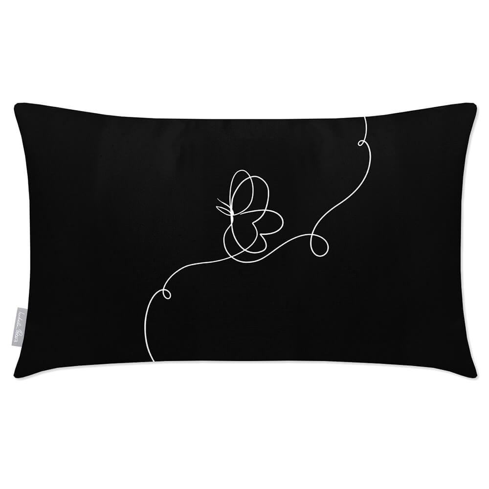 Outdoor Garden Waterproof Rectangle Cushion - Butterfly - Black And White 50 x 30 cm by Izabela Peters