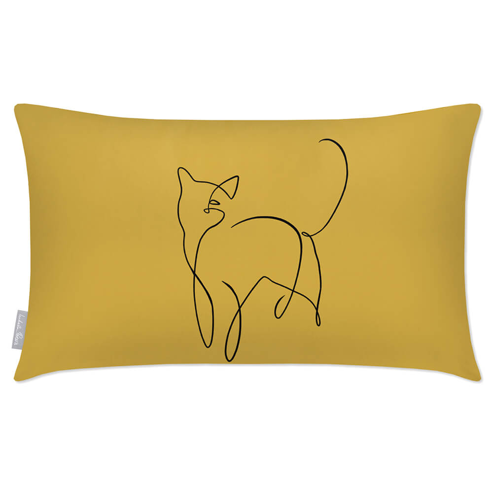 Outdoor Garden Waterproof Rectangle Cushion - Cat - Mustard Ochre 50 x 30 cm by Izabela Peters