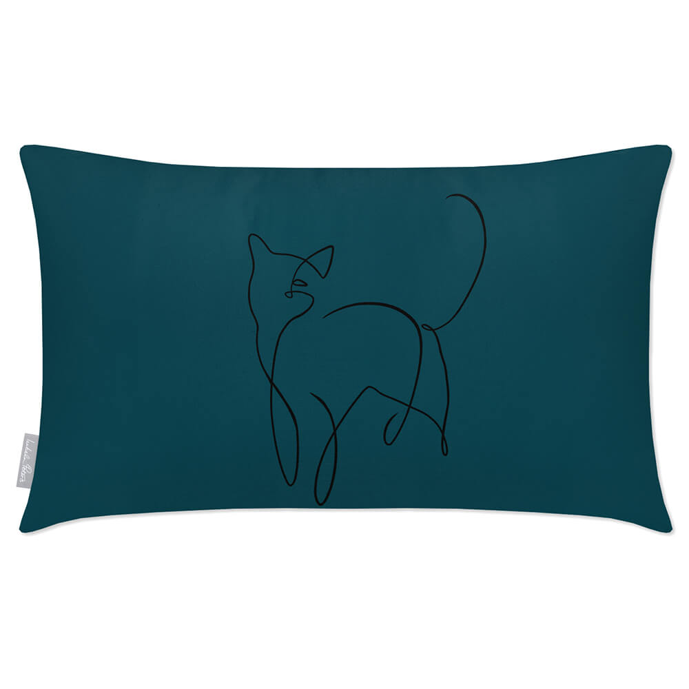Outdoor Garden Waterproof Rectangle Cushion - Cat - Teal 50 x 30 cm by Izabela Peters